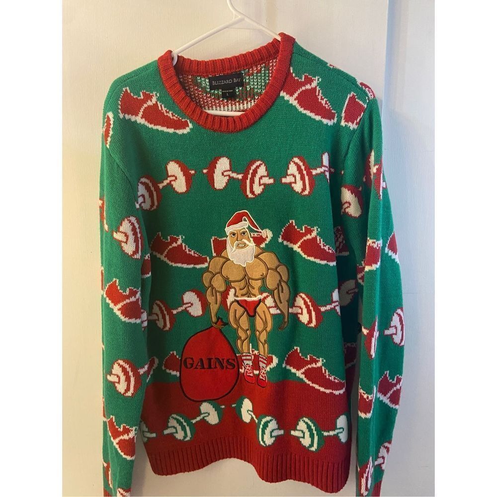 Blizzard Bay‎ Santa Weight Lifter Gains Red Green Large Christmas Sweater